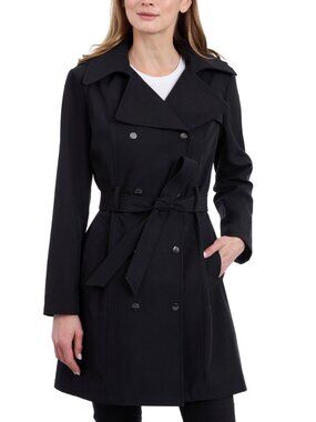 Calvin Klein Women's Hooded Trench Coat Water Resistant Black M New